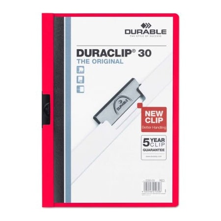 Durable Office Products Durable Vinyl DuraClip Report Cover w/Clip, Letter, Holds 30 Pages, Clear/Red 220303